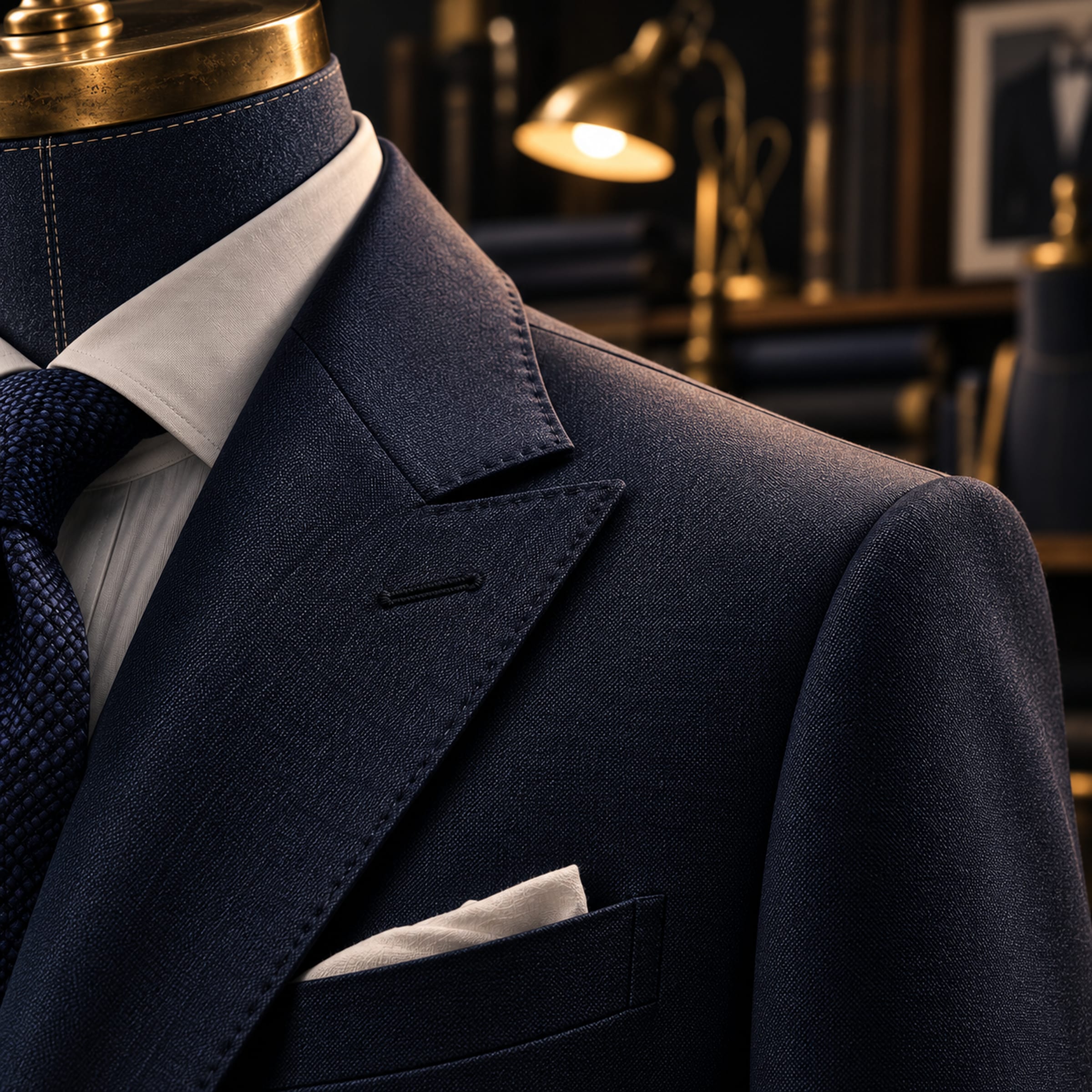 A jacket shoulder and lapel-roll detail