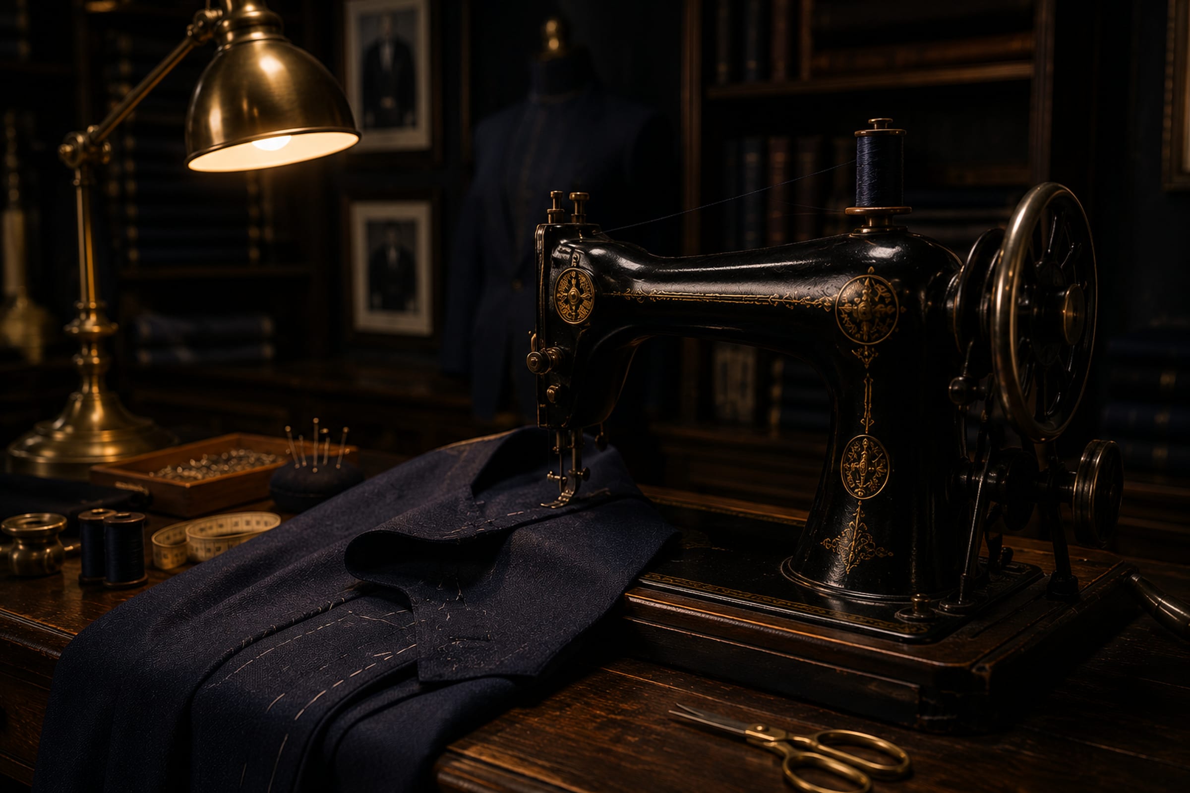 A work station with a garment in progress