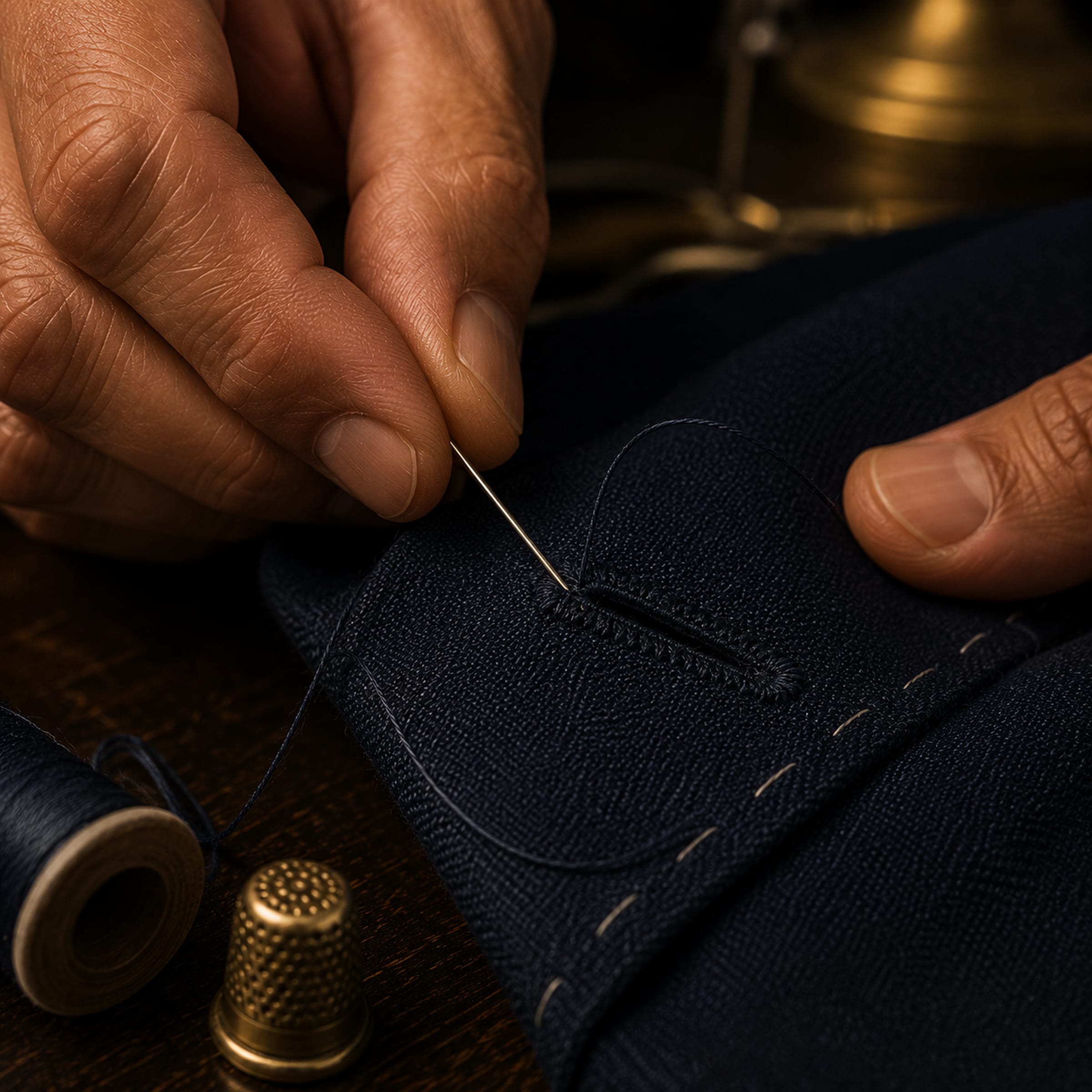 A hand-stitched lapel detail